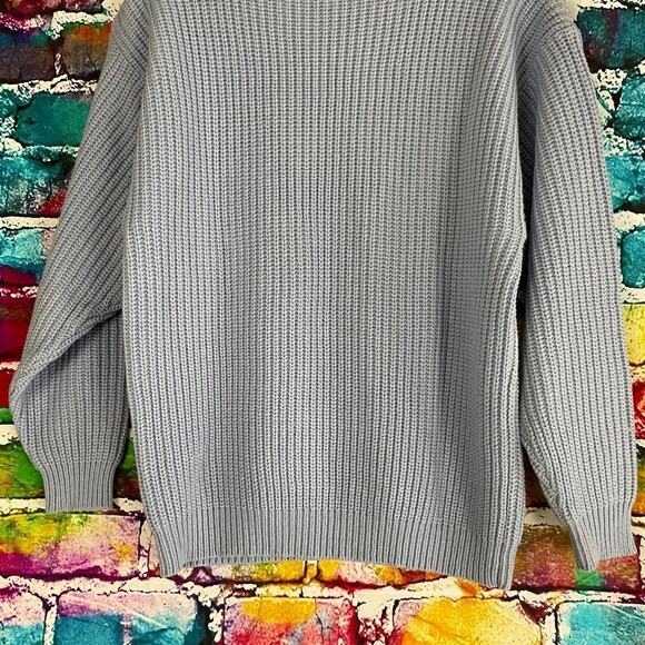 Vintage Joan Harper Chunky Cable Knit Pocket Sweater Medium Light Blue - Picture 8 of 9